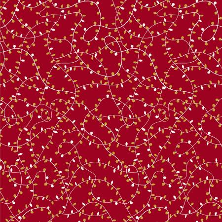 Holiday Twinkle Lights Gold Metallic Dark Red Yardage