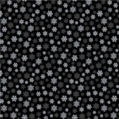 Holiday Twinkle Snowflakes Silver Metallic Black Yardage