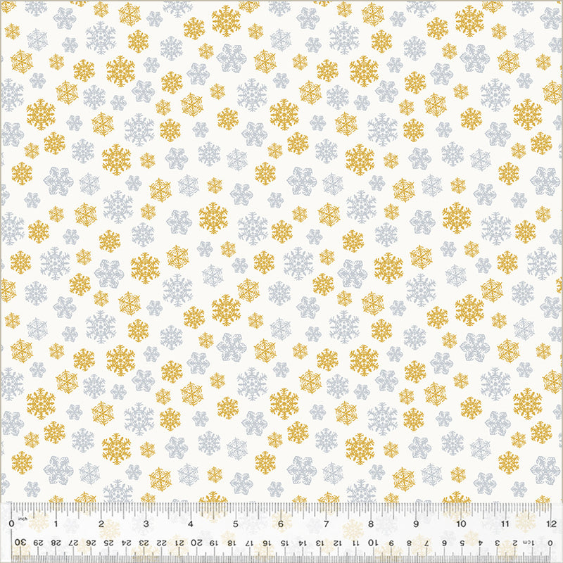 Holiday Twinkle Snowflakes Silver Gold Metallic White Yardage