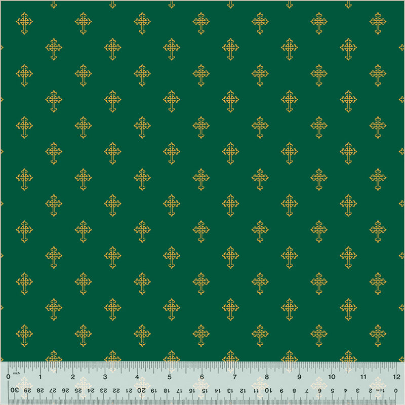 Holiday Twinkle Gold Metallic Cross Mick Green Yardage