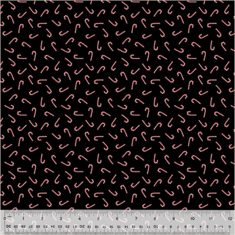 Holiday Twinkle Candy Canes Red Silver Metallic Black Yardage