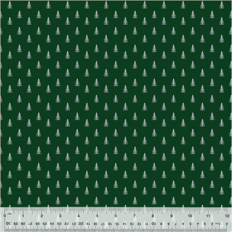 Holiday Twinkle Pine Trees Metallic Silver Dark Green Yardage