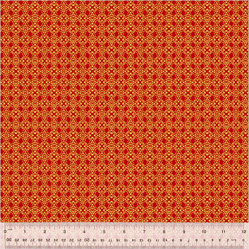 Holiday Twinkle Medallion Gold Metallic Red Yardage