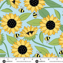 Sunny Honey Blooms Abuzz A-1574-B Blue Fabric