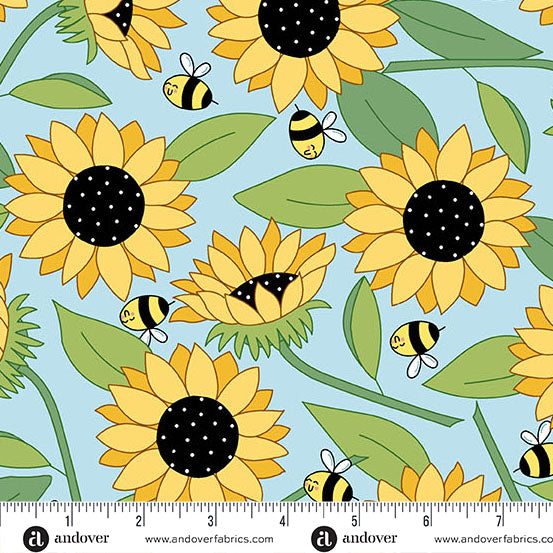 Sunny Honey Blooms Abuzz A-1574-B Blue Fabric