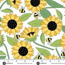 Sunny Honey Blooms Abuzz A-1574-L White Fabric