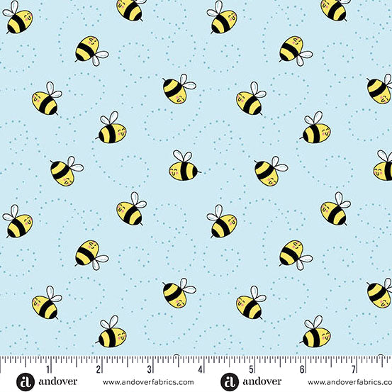 Sunny Honey Buzzy Bees A-1577-B Blue Fabric