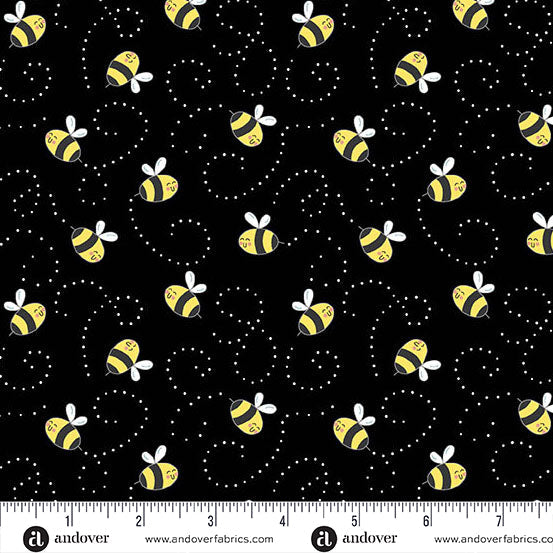 Sunny Honey Buzzy Bees A-1577-K Black Fabric