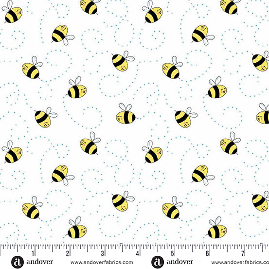Sunny Honey Buzzy Bees A-1577-L White Fabric