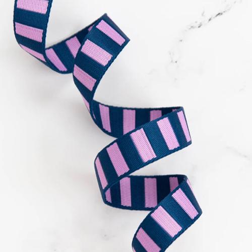 1" Bold Stripe Web Berry/Peony