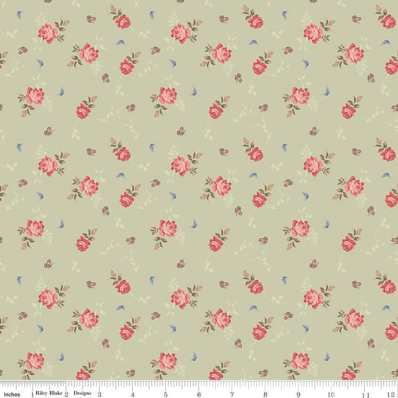 Anne of Green Gables Roses Sage Fabric