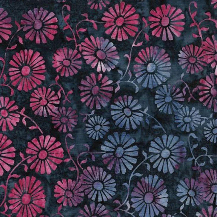 Island Batik Red White Blooms Daisy Blue Storm