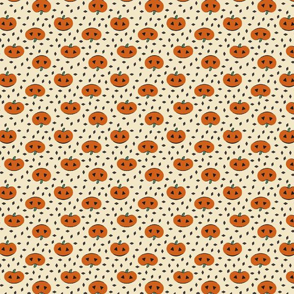 Historic Halloween Jack O'Lantern Cream Fabric