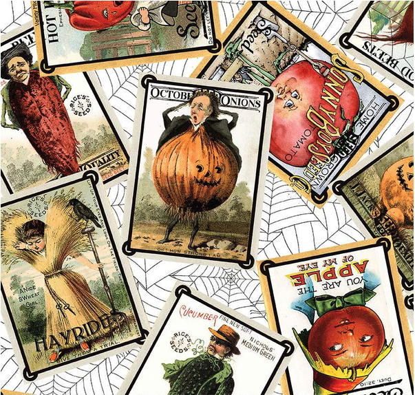 Pumpkin Patch Seed Packs Toss White Yardage