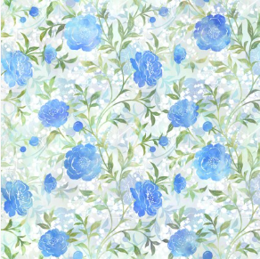 Ethereal Rose Vine Blue Yardage