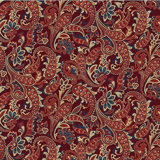 American Spirit Winter Paisley Dark Red Yardage