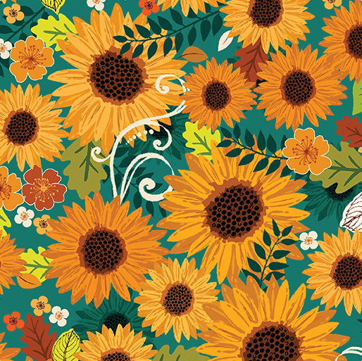 Gather Together Harvest Sunshine Teal Yardage