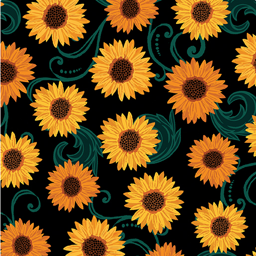 Gather Together Sunflower Dance Black Yardage