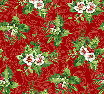 Yuletide Traditions Hellebore Red Multi Yardage