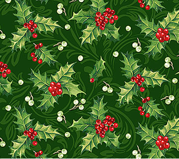 Yuletide Traditions Holly Green Multi Yardage