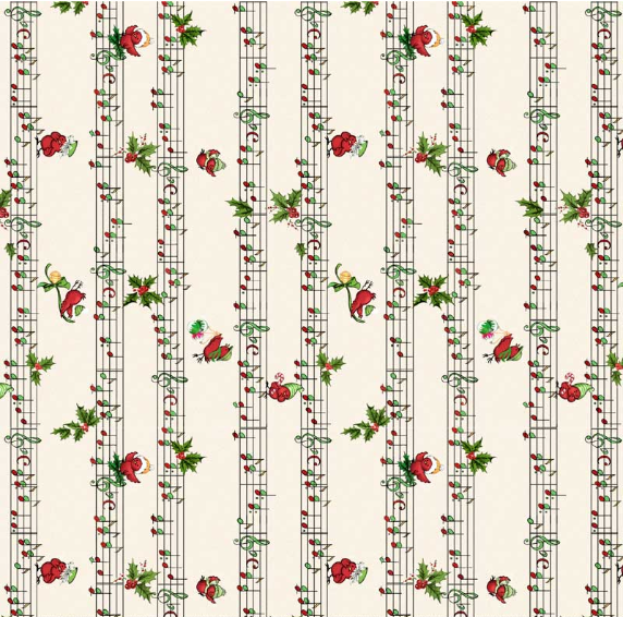 Merry Melody Music Notes Stripe Cream Yardage