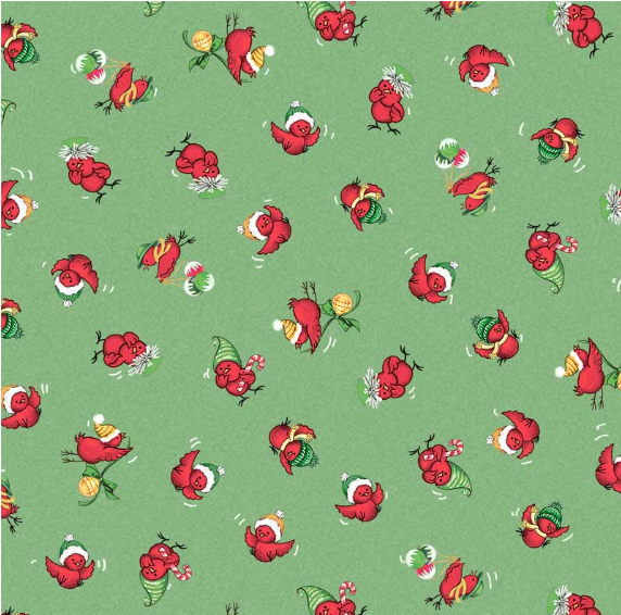 Merry Melody Birds Green Yardage