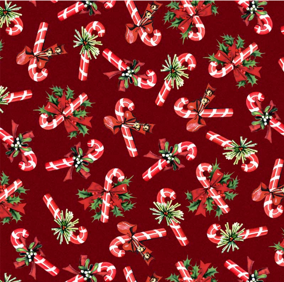 Merry Melody Candy Cane Dark Red Yardage