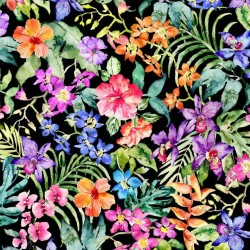 Paradise Found Beautiful Blooms Black Yardage