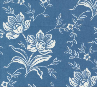 Denim & Daisies Woodcut Bloom Large Floral Denim Yardage