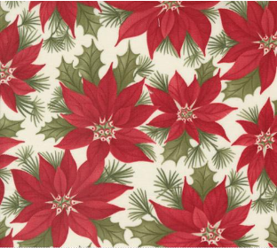 A Christmas Carol Poinsettia Large Floral Snowflake Yardage