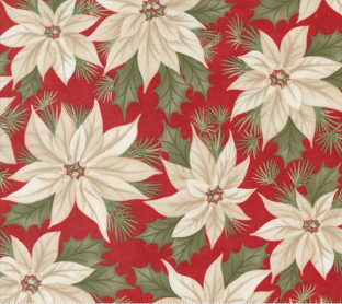 A Christmas Carol Poinsettia Large Floral Crimson Yardage