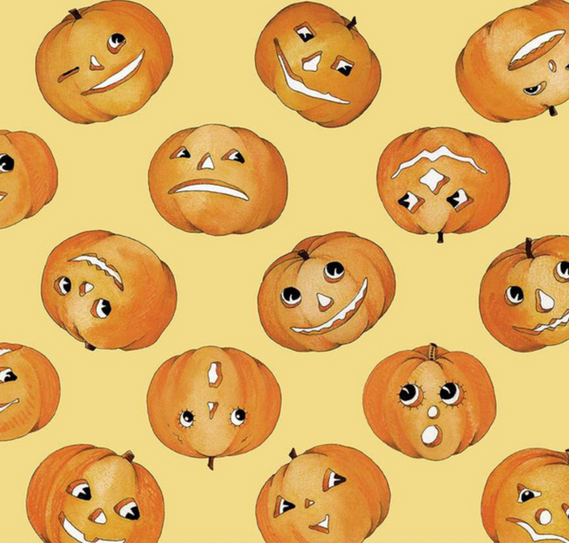 Pumpkin Patch Tossed Jacks Yellow Yardage