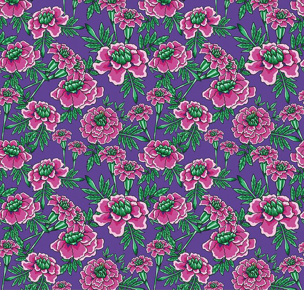 Botanic Blast Small Carnations Amethyst Yardage