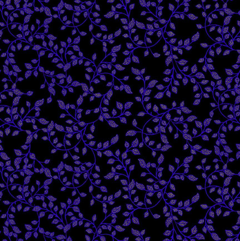 Luminous Mini Dotted Leaves Metallic Black Yardage