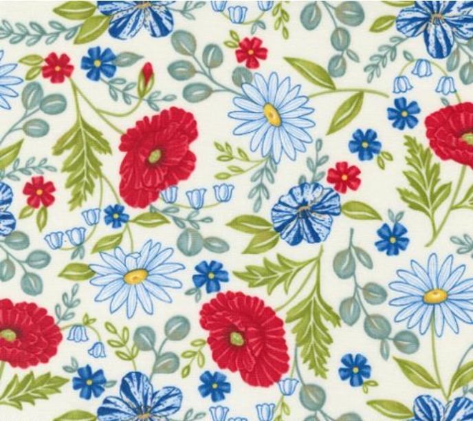 Red White and Bloom Patriotic Florals Daisy White Yardage