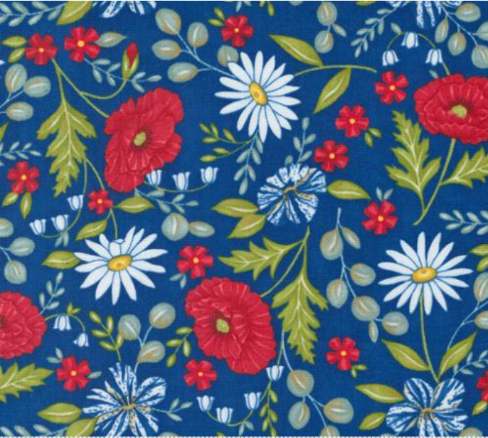 Red White and Bloom Patriotic Florals Midnight Blue Yardage