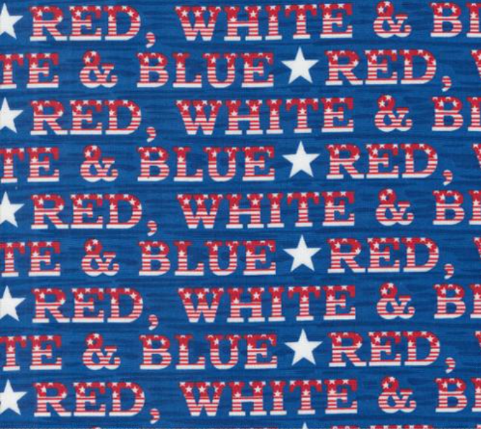 Red White and Bloom Text and Words Midnight Blue Yardage