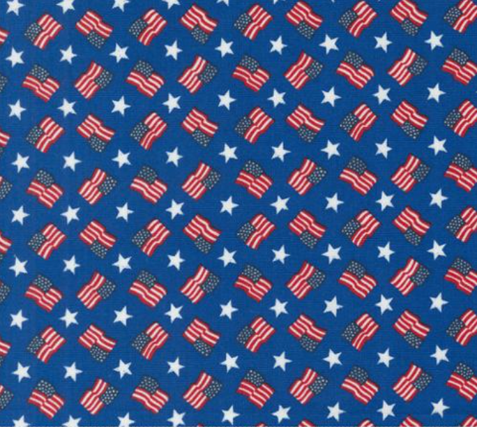 Red White and Bloom Tossed Flags Midnight Blue Yardage