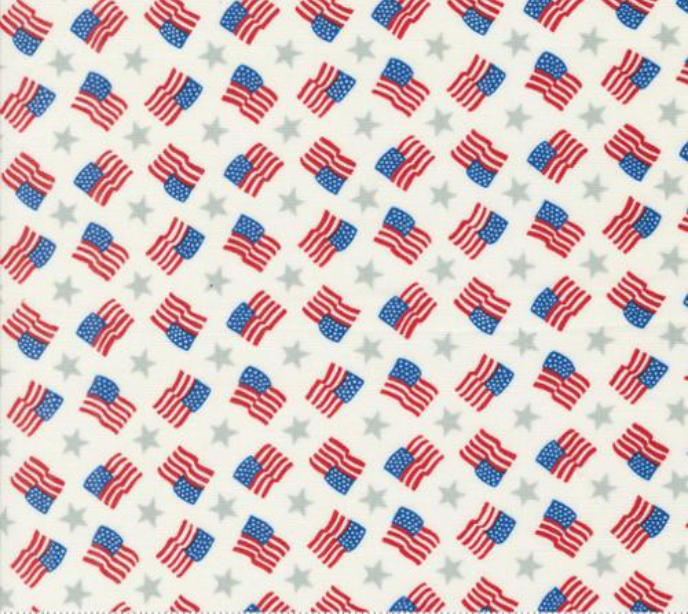 Red White and Bloom Tossed Flags Dasiy White Yardage