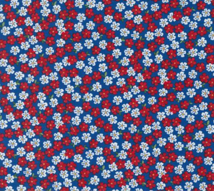 Red White and Bloom Posies Midnight Blue Yardage