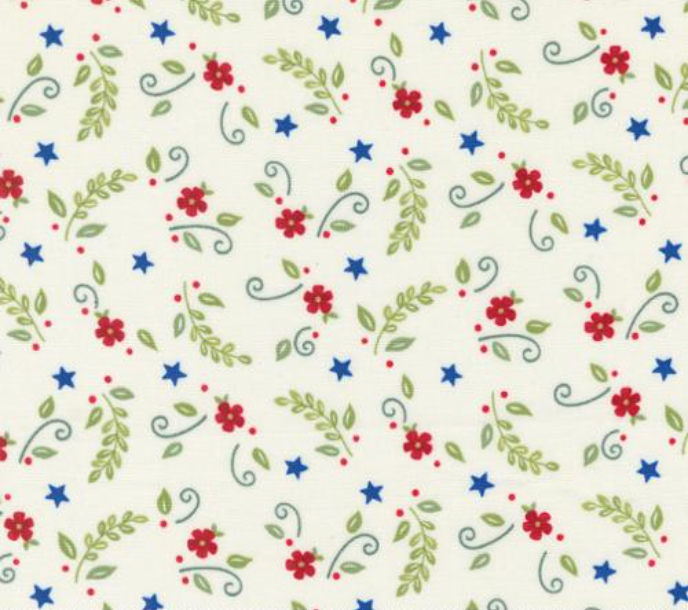 Red White and Bloom Tossed Small Floral Dasiy White Yardage