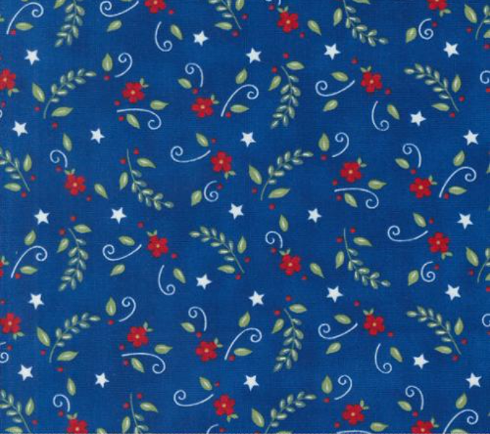 Red White and Bloom Tossed Small Floral Midnight Blue Yardage