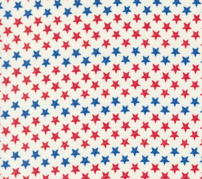 Red White and Bloom Stars Daisy White Yardage