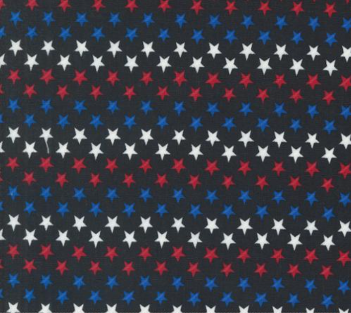 Red White and Bloom Stars Black Yardage