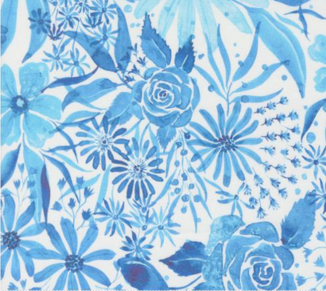 Sunshine and Blue Skies True Blue Florals Water Yardage