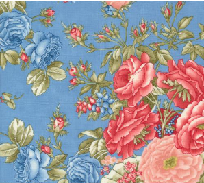 Grand Haven Cabbage Rose Florals Sky Yardage