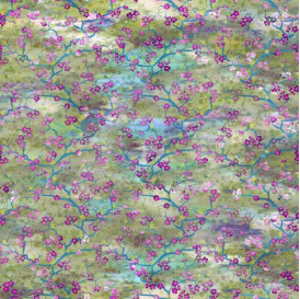 Oriental Gardens Cherry Blossoms Magenta Yardage