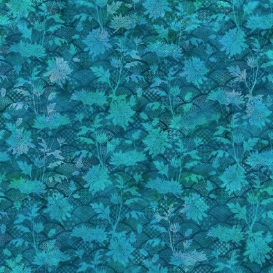 Oriental Gardens Fan Floral Teal Yardage