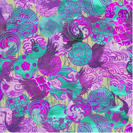 Oriental Gardens Emblems Purple Yardage