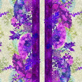 Oriental Gardens Fan Stripe Purple Yardage